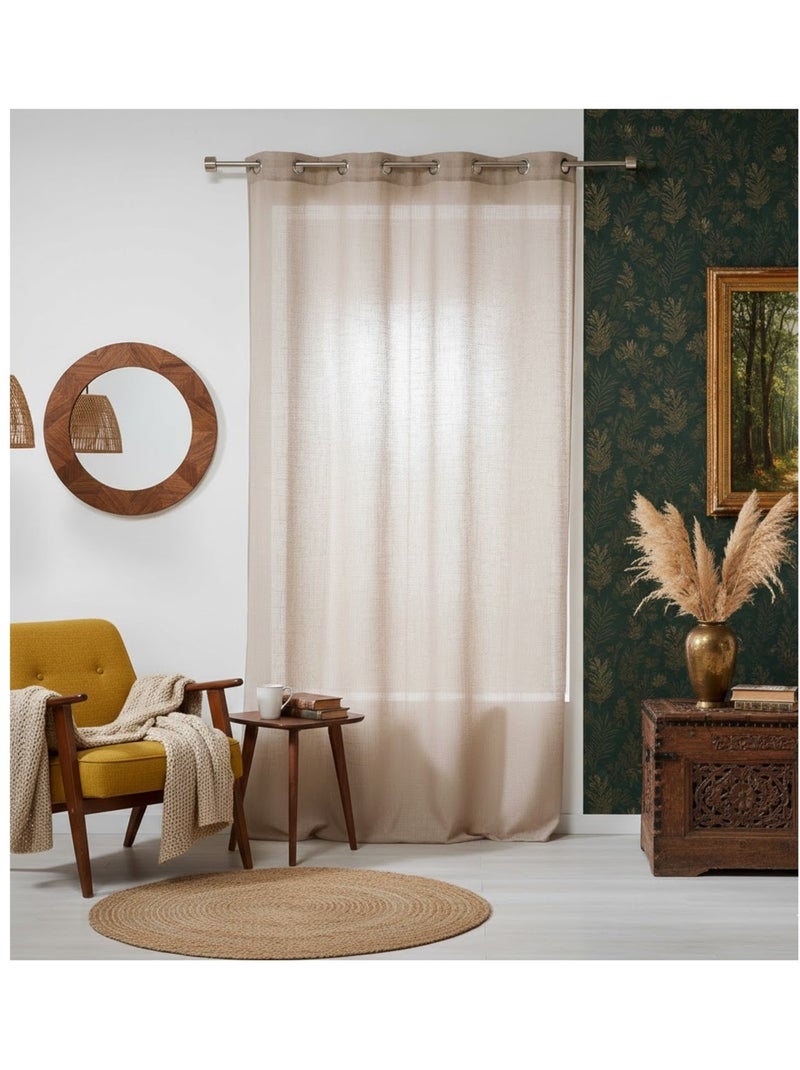 Voilage effet lin Collection Haltona Marron noisette - Kiabi