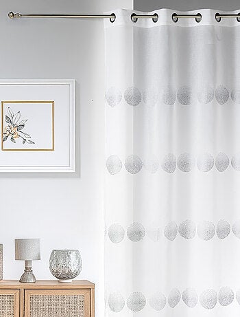 Voilage en étamine brodé de rayures horizontales à pois