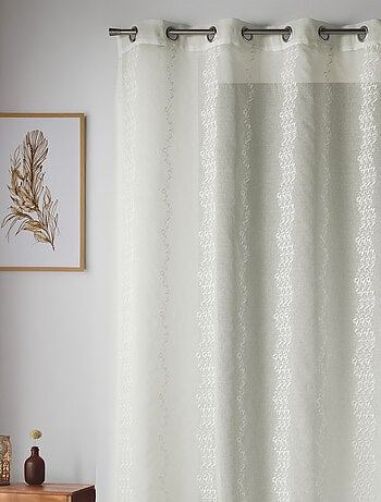 Voilage en Etamine Brodée à Rayures Verticales Fantaisies