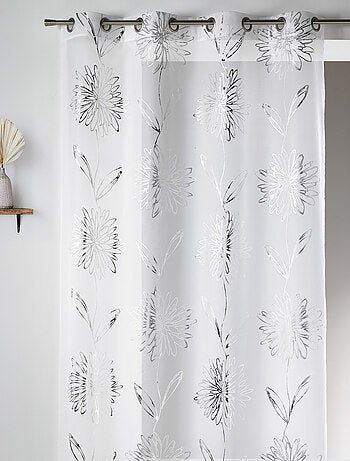 Voilage en Etamine Légère à Impressions Métallisées "Fleur