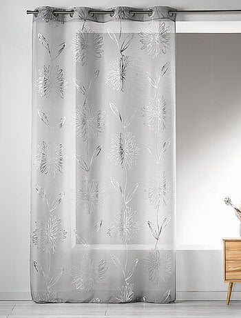 Voilage en Etamine Légère à Impressions Métallisées "Fleur