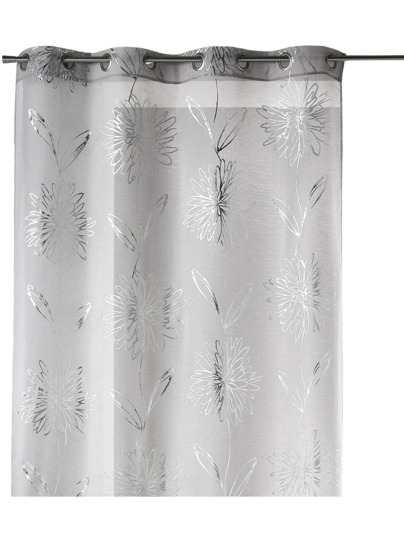 Voilage en Etamine Légère à Impressions Métallisées "Fleur" Gris clair - Kiabi