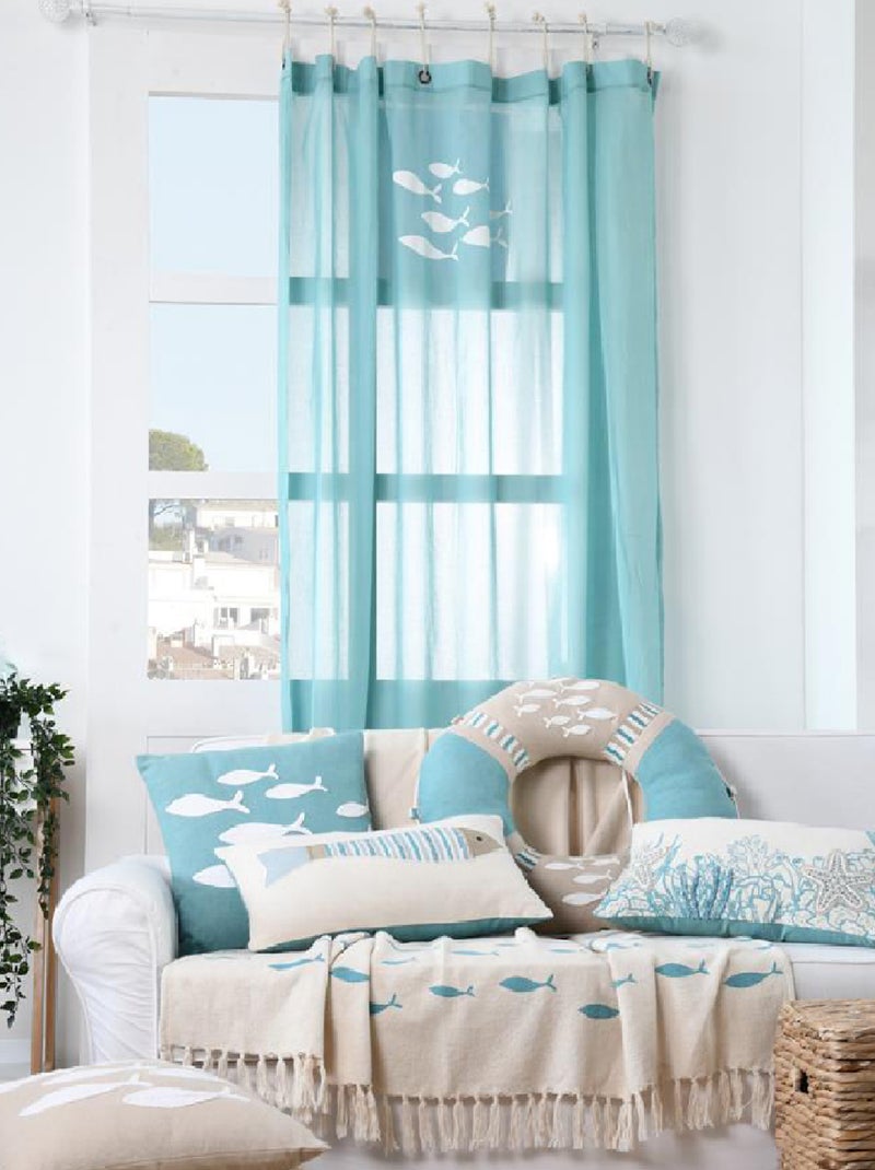 Voilage Esprit Marin Motifs Poissons Bleu turquoise - Kiabi