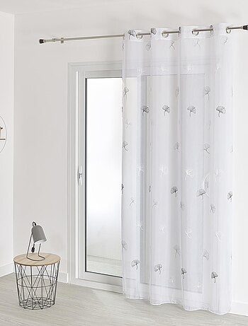 Voilage fantaisie brodé feuilles de gingko