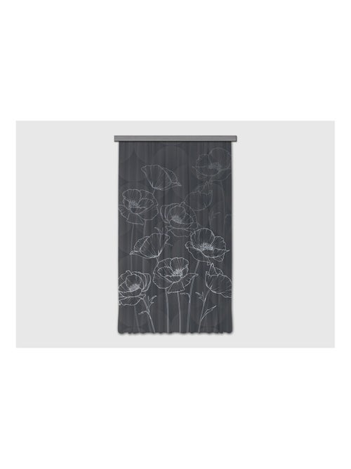 Voilage fleurs blanche minimaliste sur fond noir - 1 pièce - L 140 cm x H 245 cm - Kiabi