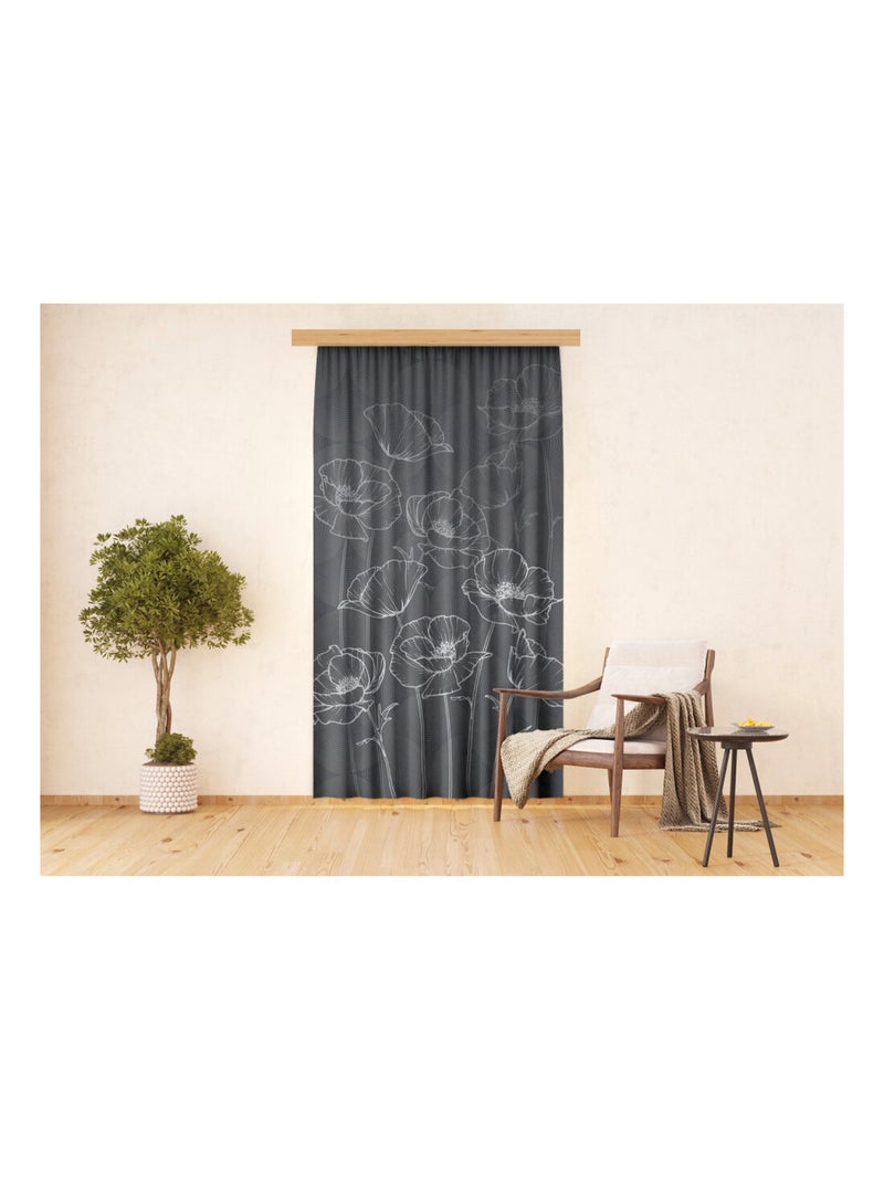 Voilage fleurs blanche minimaliste sur fond noir - 1 pièce - L 140 cm x H 245 cm Multicolore - Kiabi