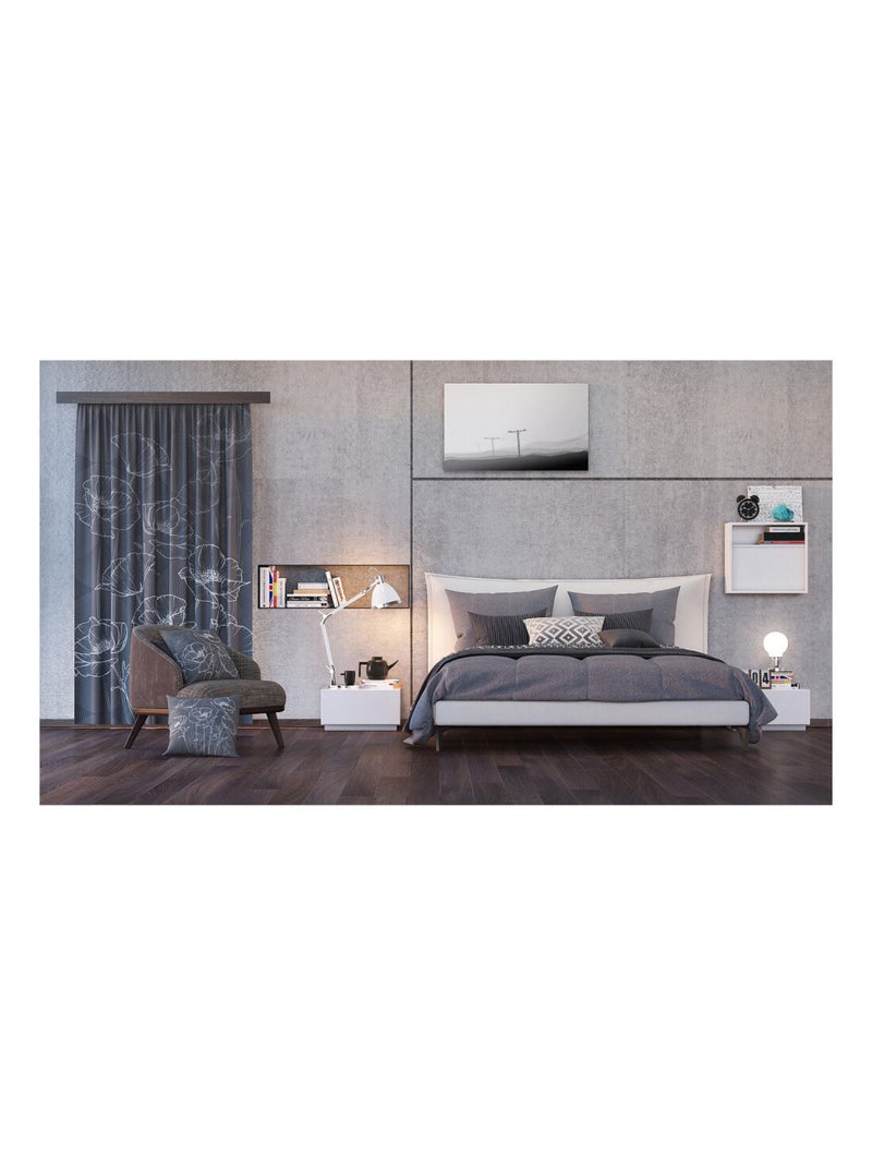 Voilage fleurs blanche minimaliste sur fond noir - 1 pièce - L 140 cm x H 245 cm Multicolore - Kiabi
