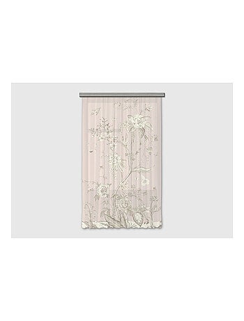 Voilage fleurs blanches sur fond rose - 1 pièce - L 140 cm x H 245 cm