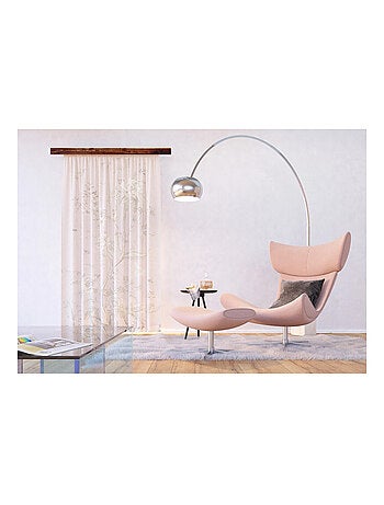 Voilage fleurs blanches sur fond rose - 1 pièce - L 140 cm x H 245 cm