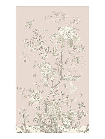 Voilage fleurs blanches sur fond rose - 1 pièce - L 140 cm x H 245 cm