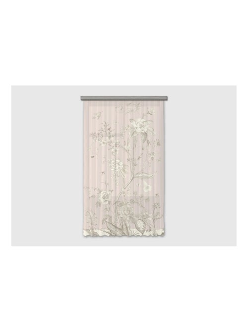 Voilage fleurs blanches sur fond rose - 1 pièce - L 140 cm x H 245 cm - Kiabi