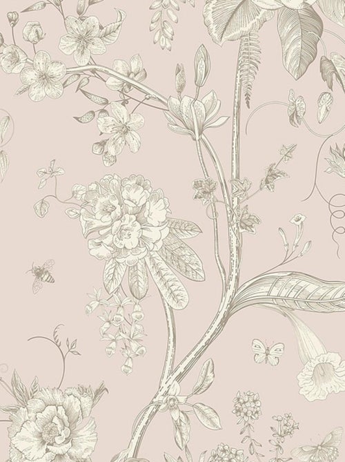 Voilage fleurs blanches sur fond rose - 1 pièce - L 140 cm x H 245 cm - Kiabi