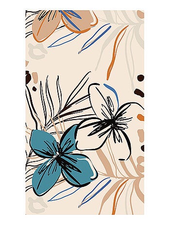 Voilage fleurs bleues et fougère sur fond beige - 1 pièce - L 140 cm x H 245 cm