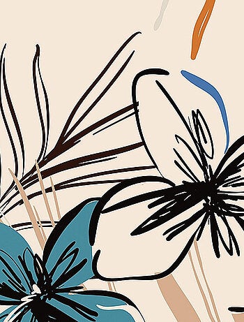 Voilage fleurs bleues et fougère sur fond beige - 1 pièce - L 140 cm x H 245 cm