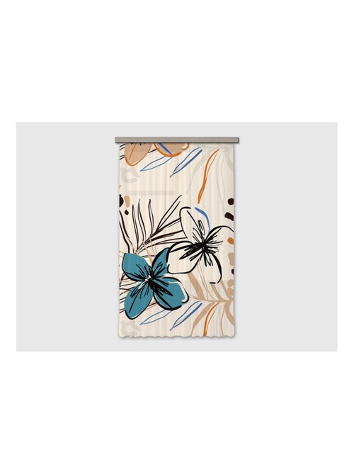 Voilage fleurs bleues et fougère sur fond beige - 1 pièce - L 140 cm x H 245 cm - Kiabi