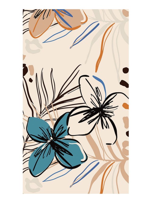 Voilage fleurs bleues et fougère sur fond beige - 1 pièce - L 140 cm x H 245 cm - Kiabi
