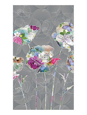 Voilage fleurs minimaliste sur fond gris - 1 pièce - L 140 cm x H 245 cm