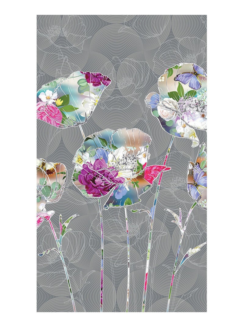 Voilage fleurs minimaliste sur fond gris - 1 pièce - L 140 cm x H 245 cm Multicolore - Kiabi