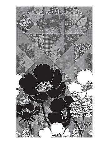Voilage fleurs noir et blanc - 1 pièce - L 140 cm x H 245 cm