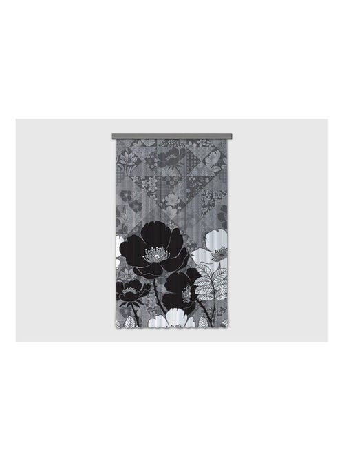 Voilage fleurs noir et blanc - 1 pièce - L 140 cm x H 245 cm - Kiabi