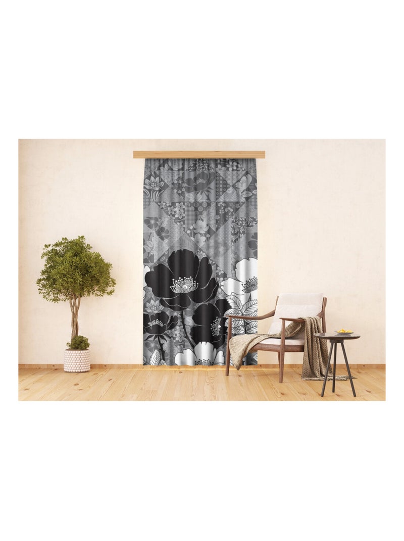 Voilage fleurs noir et blanc - 1 pièce - L 140 cm x H 245 cm Multicolore - Kiabi