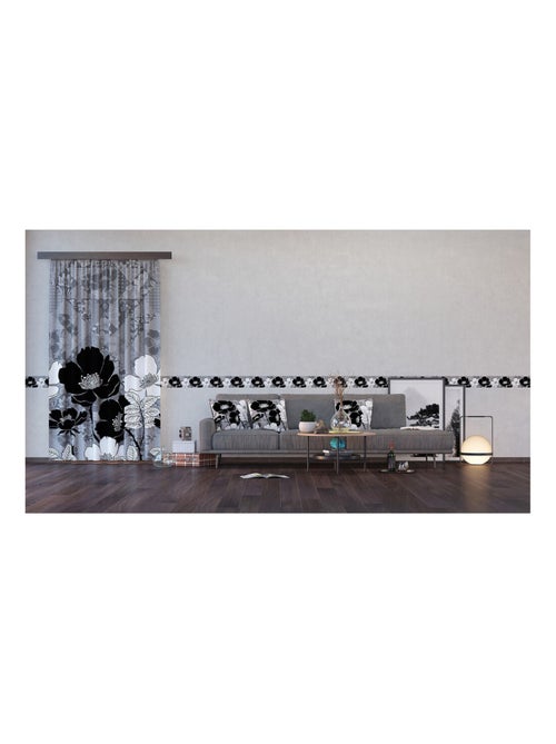Voilage fleurs noir et blanc - 1 pièce - L 140 cm x H 245 cm - Kiabi