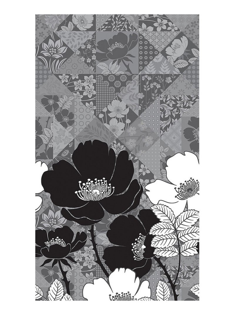 Voilage fleurs noir et blanc - 1 pièce - L 140 cm x H 245 cm Multicolore - Kiabi