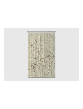 Voilage fleurs noir minimaliste sur fond beige - 1 pièce - L 140 cm x H 245 cm