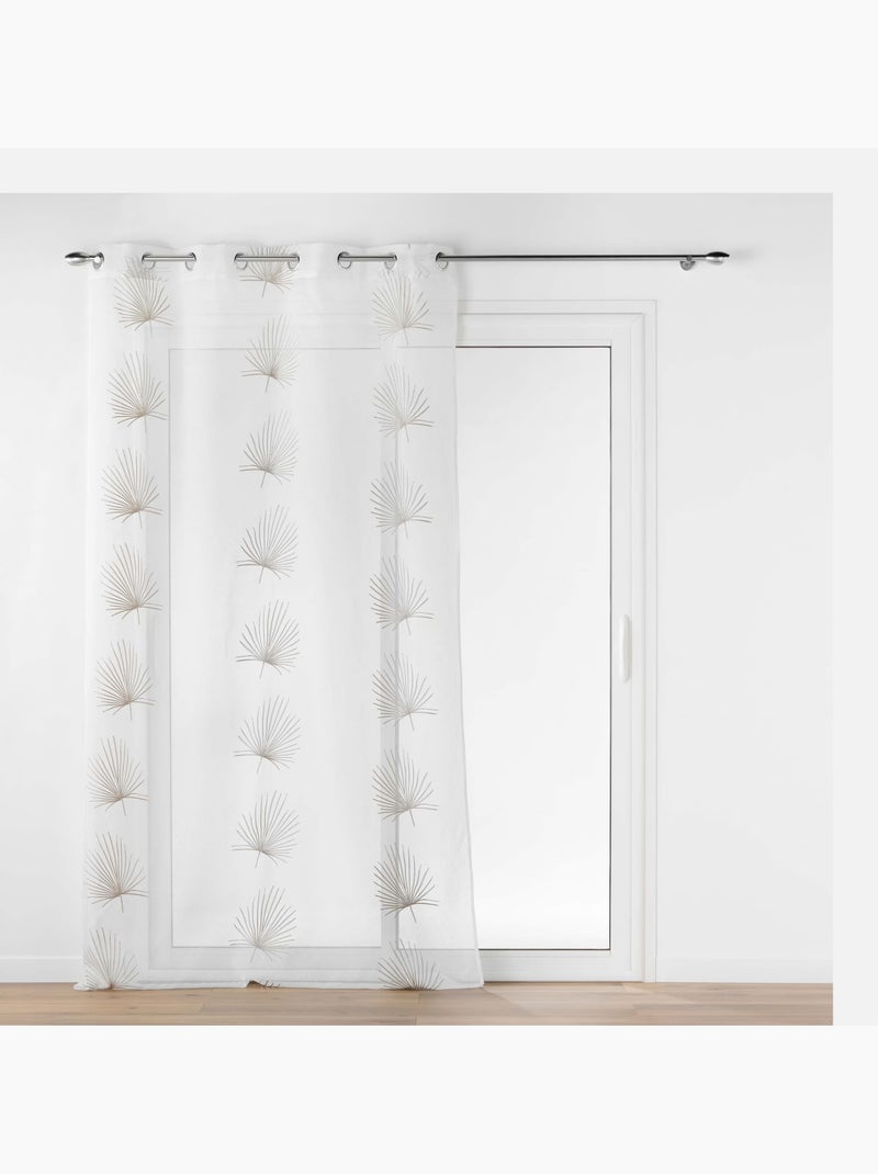 Voilage grande hauteur voile sablé brodé Palmaris Beige Lin - Kiabi