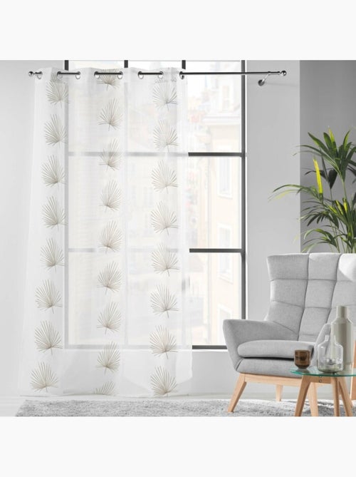 Voilage grande hauteur voile sablé brodé Palmaris Beige - Kiabi Voilage grande hauteur voile sablé brodé Palmaris Beige - Kiabi