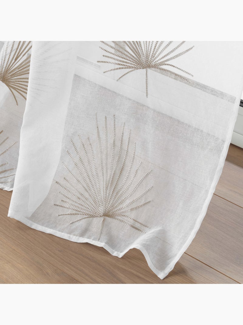 Voilage grande hauteur voile sablé brodé Palmaris Beige Lin - Kiabi