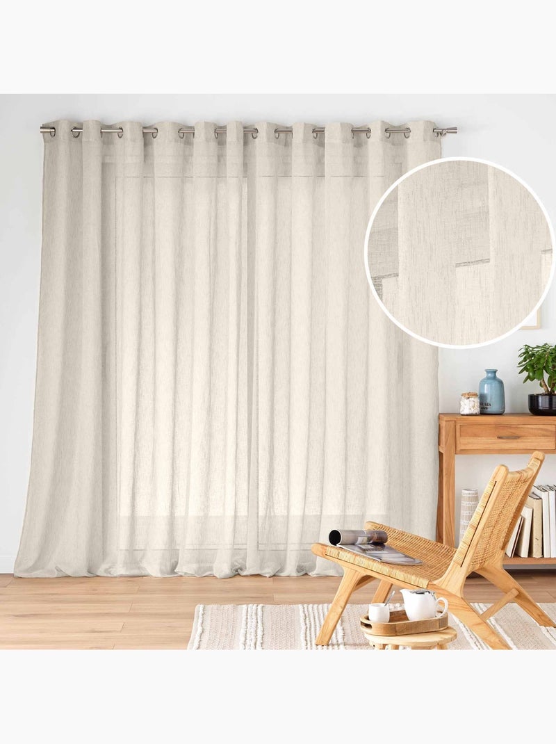 Voilage grande largeur  - Effet lin tissé Beige clair - Kiabi
