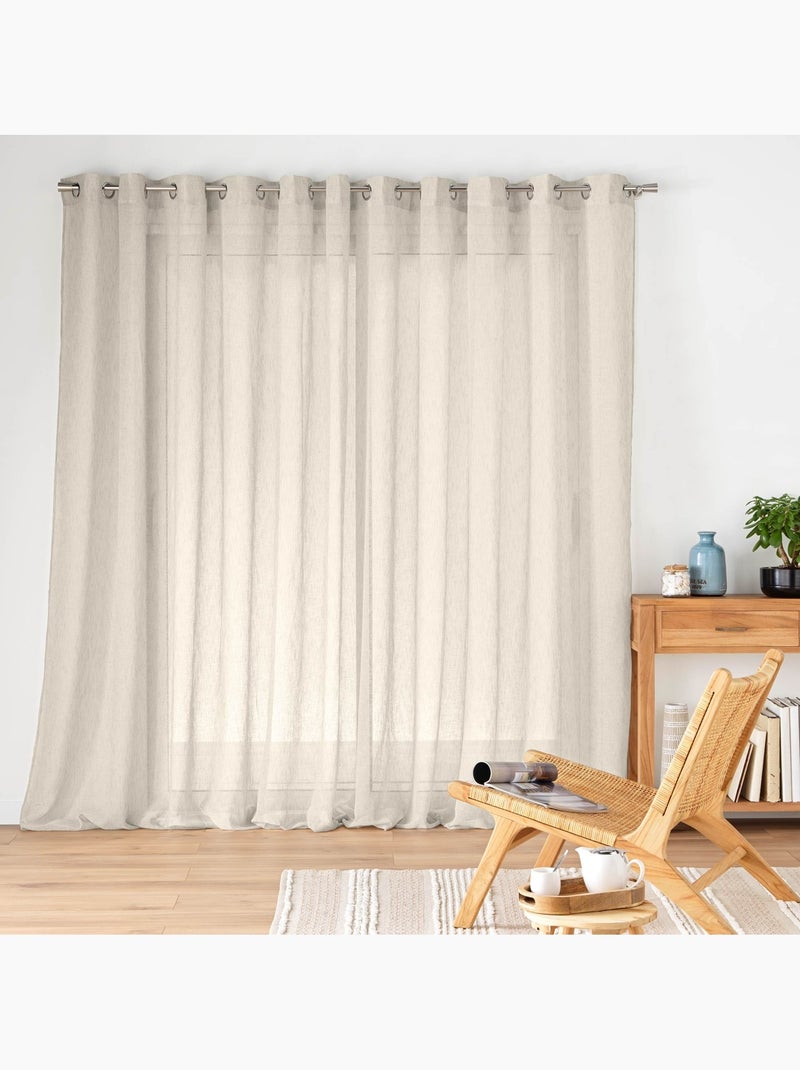 Voilage grande largeur  - Effet lin tissé Beige clair - Kiabi