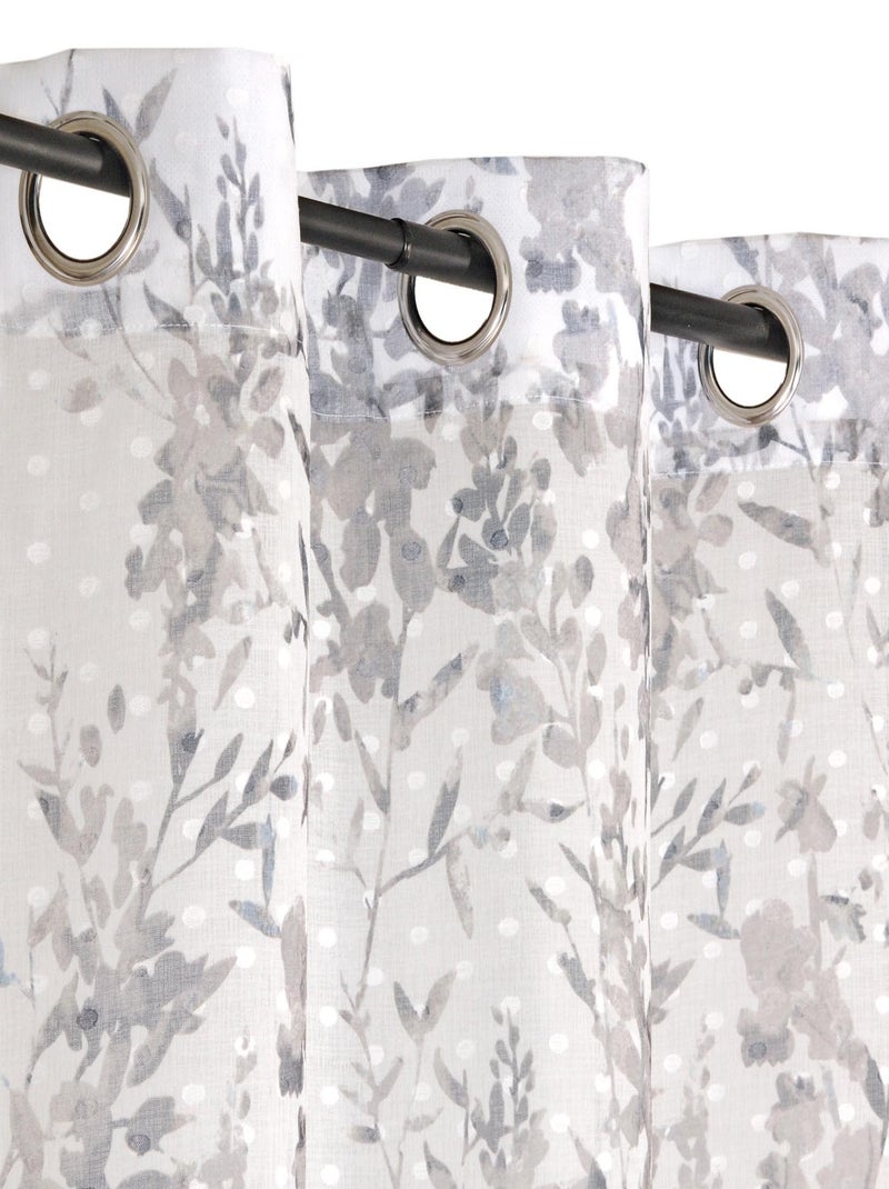 Voilage imprimé à plumetis en polyester recyclé. Gris Blanc - Kiabi