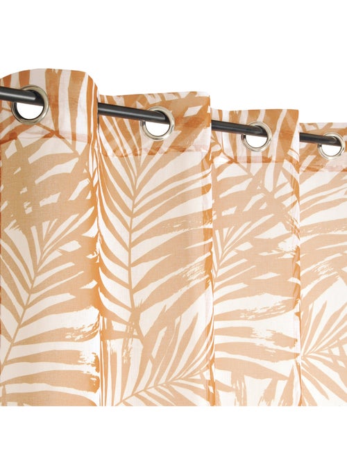 Voilage imprimé palmes à œillets 140x240cm prêt à poser, blanc et caramel - Kiabi