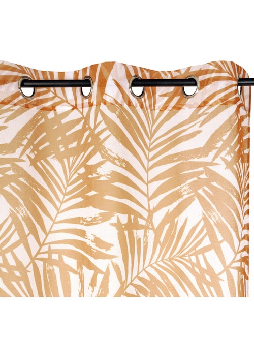 Voilage imprimé palmes à œillets 140x240cm prêt à poser, blanc et caramel - Kiabi