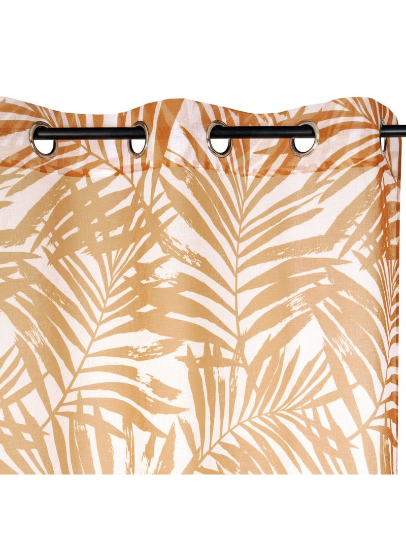 Voilage imprimé palmes à œillets 140x240cm prêt à poser, blanc et caramel Marron - Kiabi