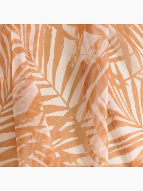 Voilage imprimé palmes à œillets 140x240cm prêt à poser, blanc et caramel - Kiabi