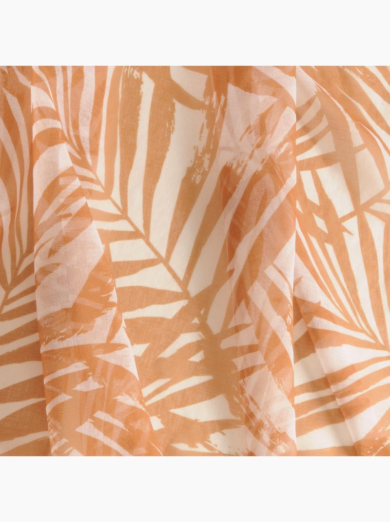 Voilage imprimé palmes à œillets 140x240cm prêt à poser, blanc et caramel Marron - Kiabi