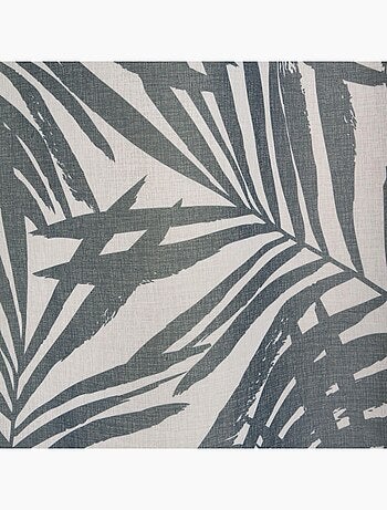 Voilage imprimé palmes à œillets 140x240cm prêt à poser, blanc et gris foncé