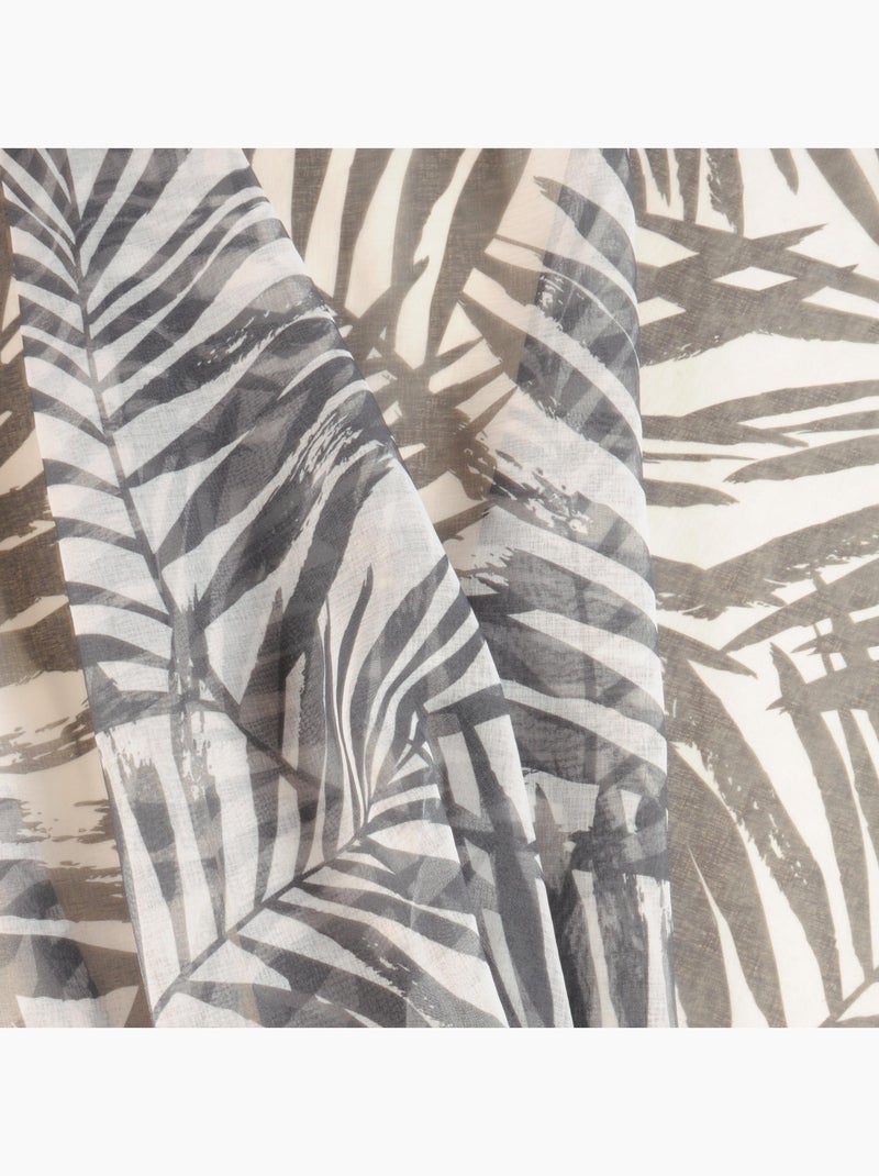 Voilage imprimé palmes à œillets 140x240cm prêt à poser, blanc et gris foncé Gris Argenté - Kiabi