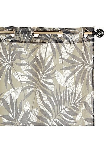 Voilage imprimé palmes à œillets 140x240cm prêt à poser, vert kaki