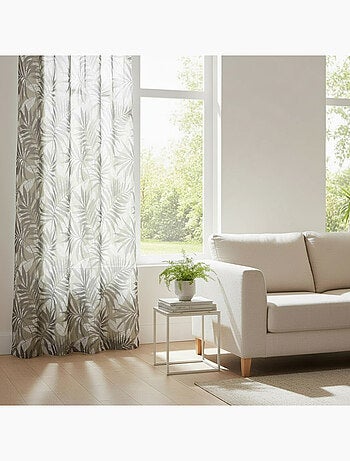 Voilage imprimé palmes à œillets 140x240cm prêt à poser, vert kaki
