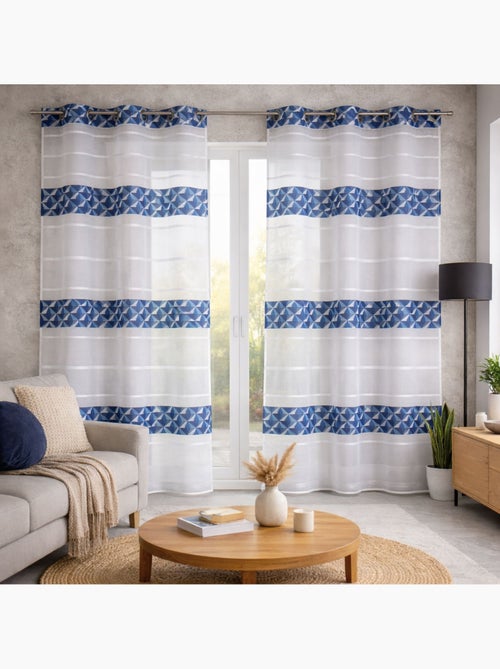 Voilage jacquard motifs bleus - Kiabi