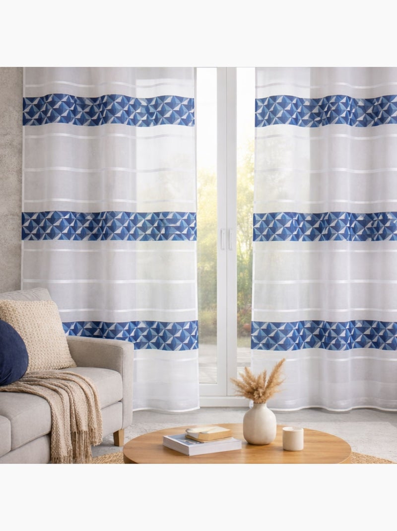 Voilage jacquard motifs bleus Bleu - Kiabi