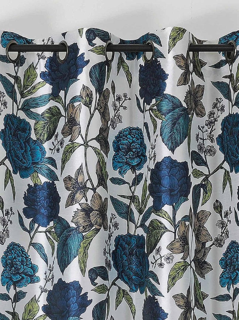 Voilage opaque et fleuri Bleu - Kiabi