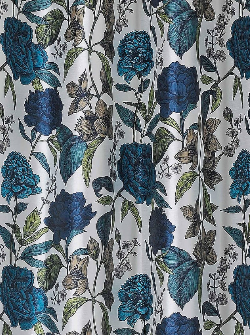 Voilage opaque et fleuri Bleu - Kiabi