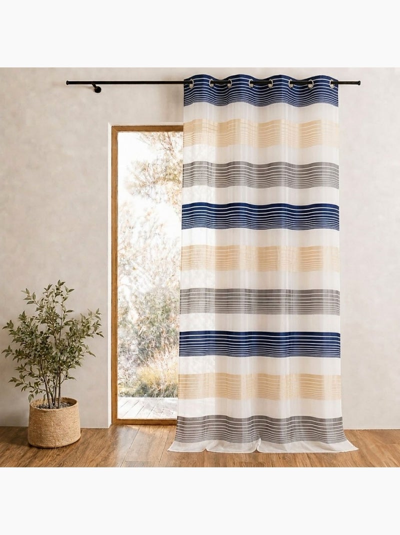 Voilage organza à fines rayures horizontales colorées Bleu marine - Kiabi