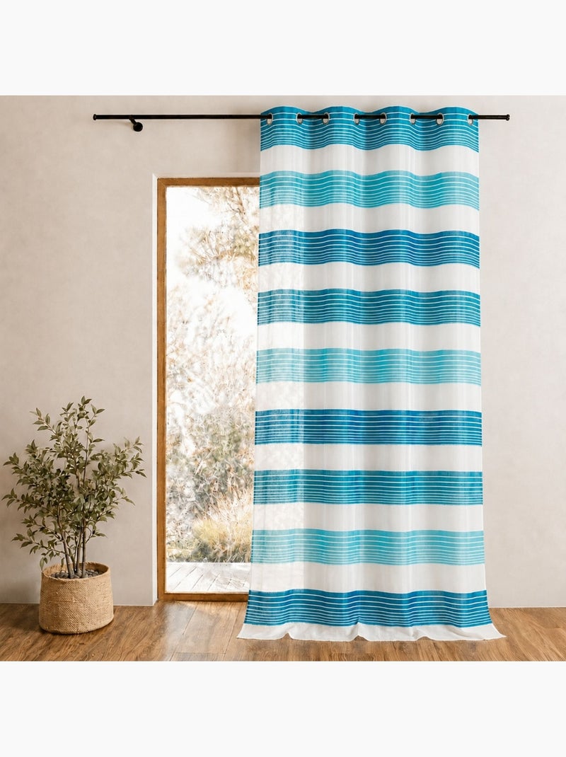 Voilage organza à fines rayures horizontales colorées Bleu pétrole - Kiabi