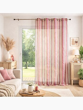 Voilage organza à rayures et œillets
